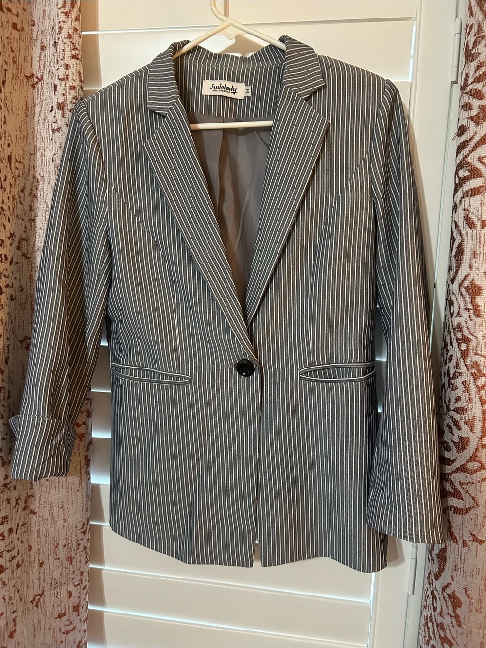 Pinstripe Blazer - Gray/White